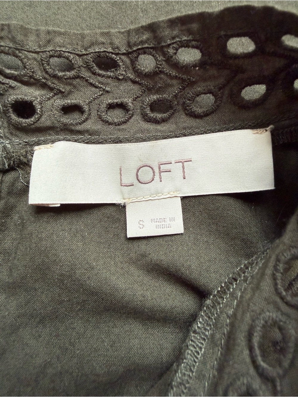 LOFT Olive Green Embroidered Long-Sleeve Blouse - Picture 6 of 7